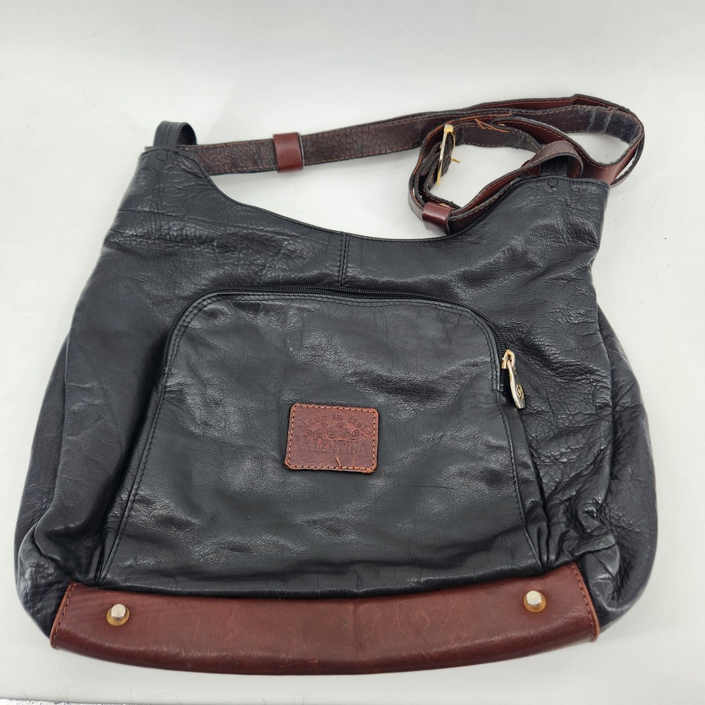 Valentina Leather Crossbody Bag Black Brown‎ Made in Italy Slouchy Purse